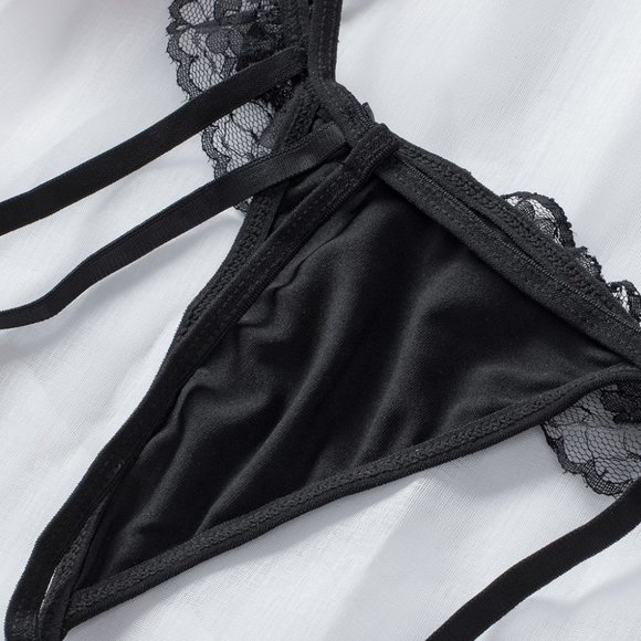 Black Perspective Lace Panty with garter straps - Picture 8 of 10